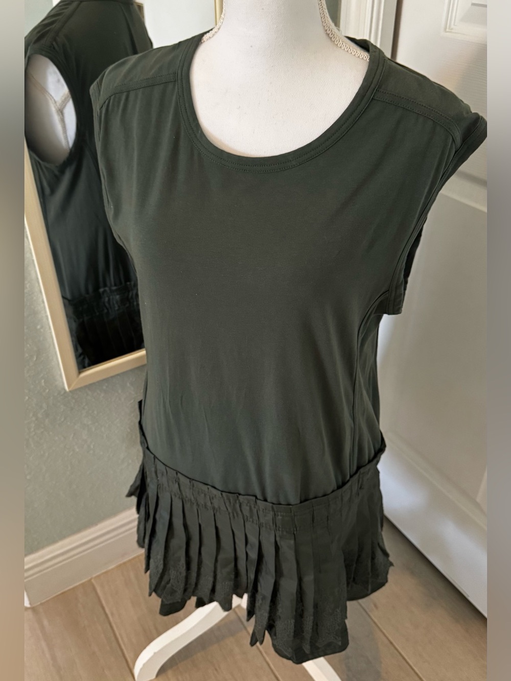 Daily Practice Anthropologie M Green Pleated Drop Waist Mini Dress